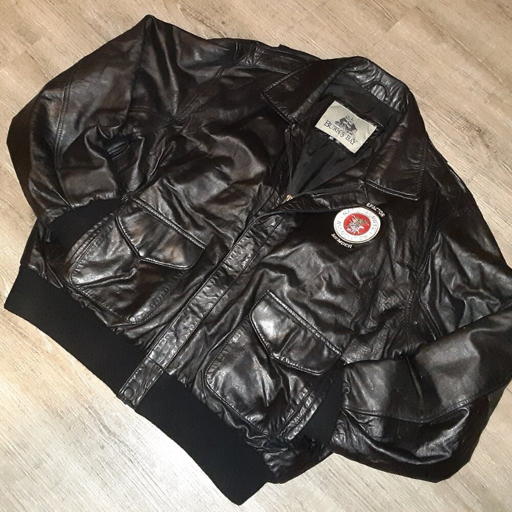 NRA CCW Benefactor Leather Bomber Jacket * Men XL * 56" Chest x 27" Length * EUC